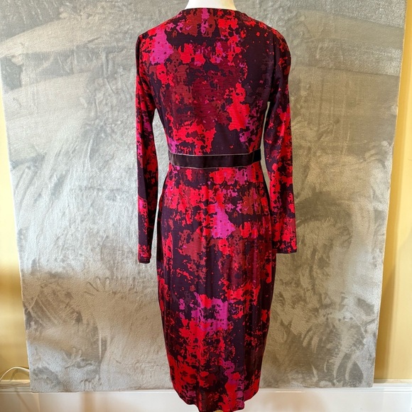 Boden Wrap Cocktail Dress Red and Black Long Sleeve V-Neck Wmn’s 4L - Picture 2 of 12